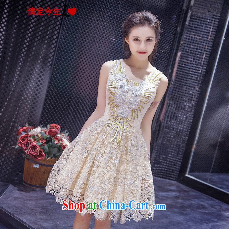 Love Life new 2015 summer retro-waist champagne color graphics thin strap lace small dress wedding bridesmaid clothing dresses champagne color XXL