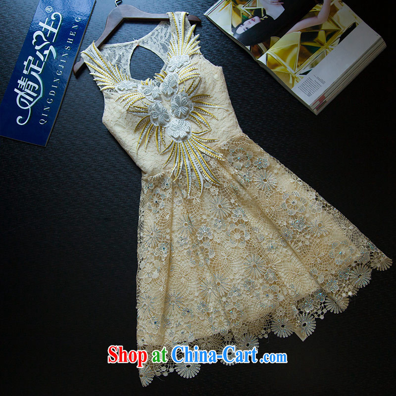 Love Life new 2015 summer retro-waist champagne color graphics thin strap lace small dress wedding bridesmaid clothing dresses champagne color XXL, love life, and shopping on the Internet