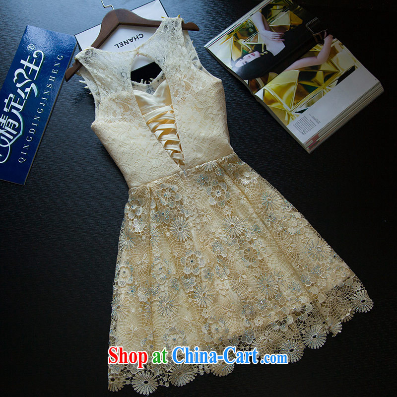 Love Life new 2015 summer retro-waist champagne color graphics thin strap lace small dress wedding bridesmaid clothing dresses champagne color XXL, love life, and shopping on the Internet