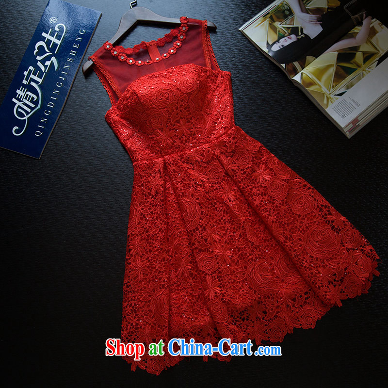 Love Life new, 20,151 field shoulder summer Korean version the waist zipper, red dresses lace inserts drill with small dress red XXL, love life, and shopping on the Internet