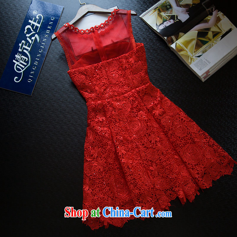 Love Life new, 20,151 field shoulder summer Korean version the waist zipper, red dresses lace inserts drill with small dress red XXL, love life, and shopping on the Internet