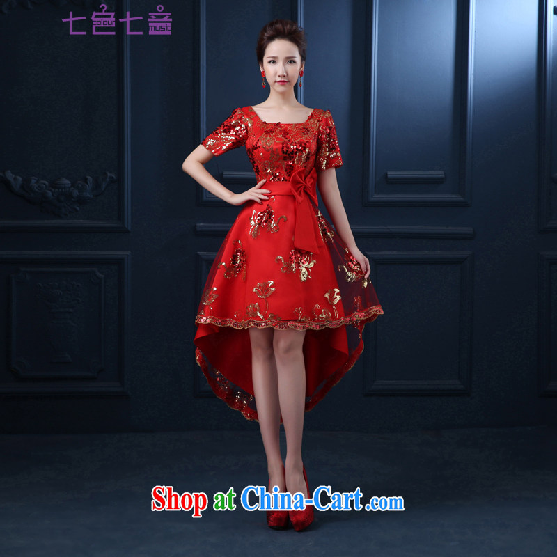 7-Color 7 tone national 2015 new bride short before long after marriage yarn lace red toast serving small dresses cheongsam dress girl L 005 word paragraph shoulder S