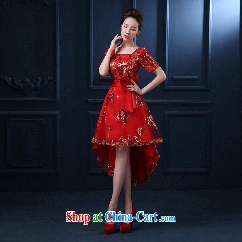 7 color 7 tone national 2015 new bride short before long after marriage yarn lace red toast serving small dresses cheongsam dress girl L 005 a field, shoulder S, 7 color 7 tone, shopping on the Internet