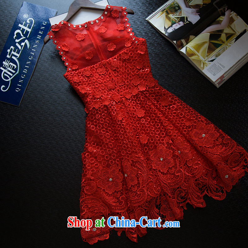 Love Life new 20,151 field shoulder summer Korean high red lace inserts drill round-collar sweet bridal dresses red XL, love life, and shopping on the Internet
