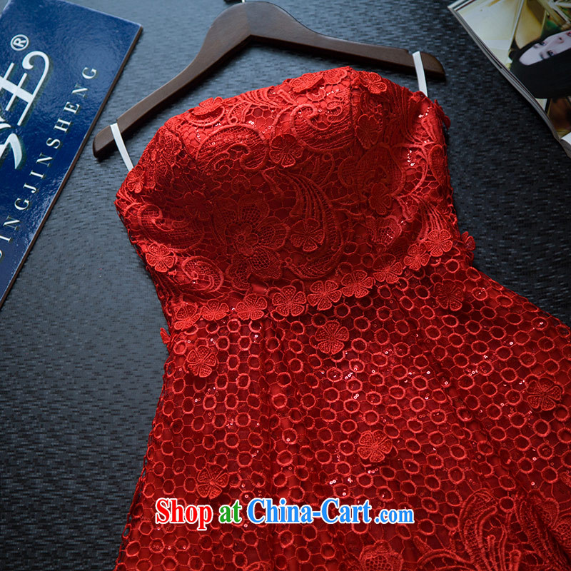 Love Life new 2015 Korean sweet Mary Magdalene chest lace zip short and knee red bridal toast service banquet small dress red XXL, love life, and shopping on the Internet