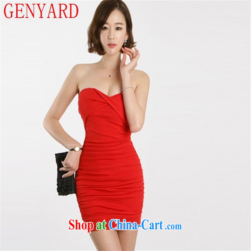 GENYARD 2015 spring and summer new Korean Beauty graphics thin sexy small dress wiped his chest wrapped solid chest dresses red L