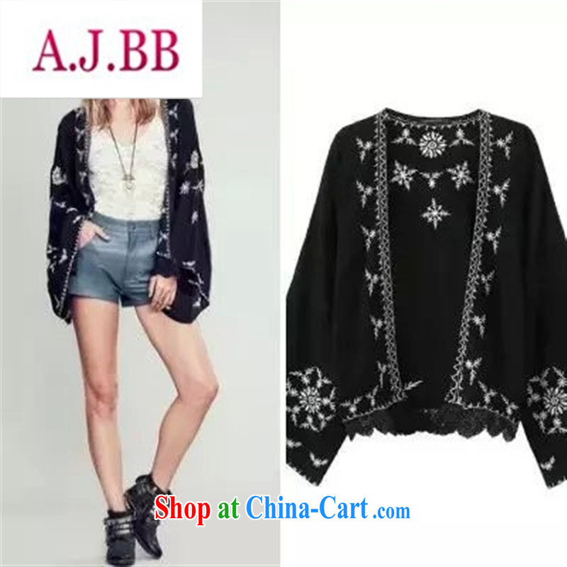 Health Concerns clothing _ European site 2015 summer new poster, resort style embroidery kimono sunscreen shirts DW 8808 black 8808 L