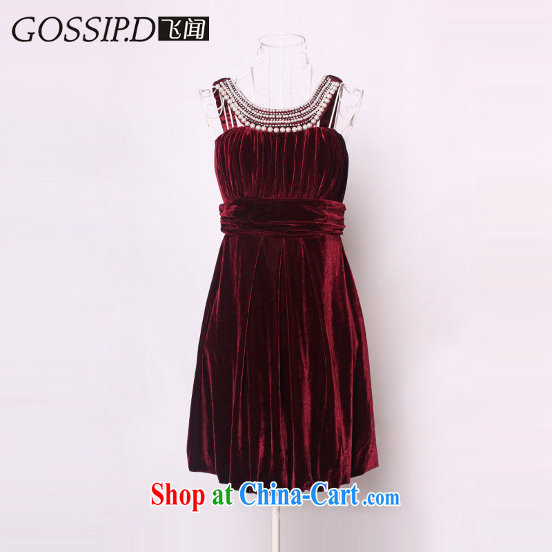 GOSSIP . D Fly Europe and that autumn and winter aura loaded graphics thin wool small dress skirt banquet Princess evening dress short dress 1149 wine red L