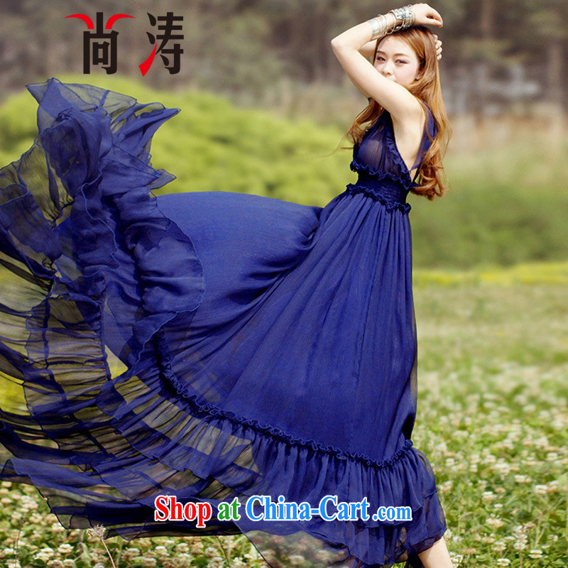 Hu Jintao was summer 2015 new Snow woven softness large low chest resort long skirt dress dress long dress D 0601 white L, Hu Jintao (SHANGTAO), shopping on the Internet