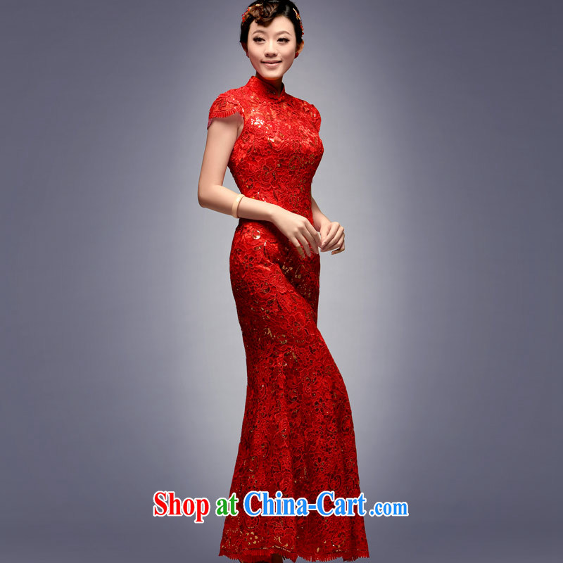 David WILSON, 2015 new summer bridal dresses retro improved lace wedding dresses red crowsfoot drag and drop to toast serving red XXL payment after about a week shipment