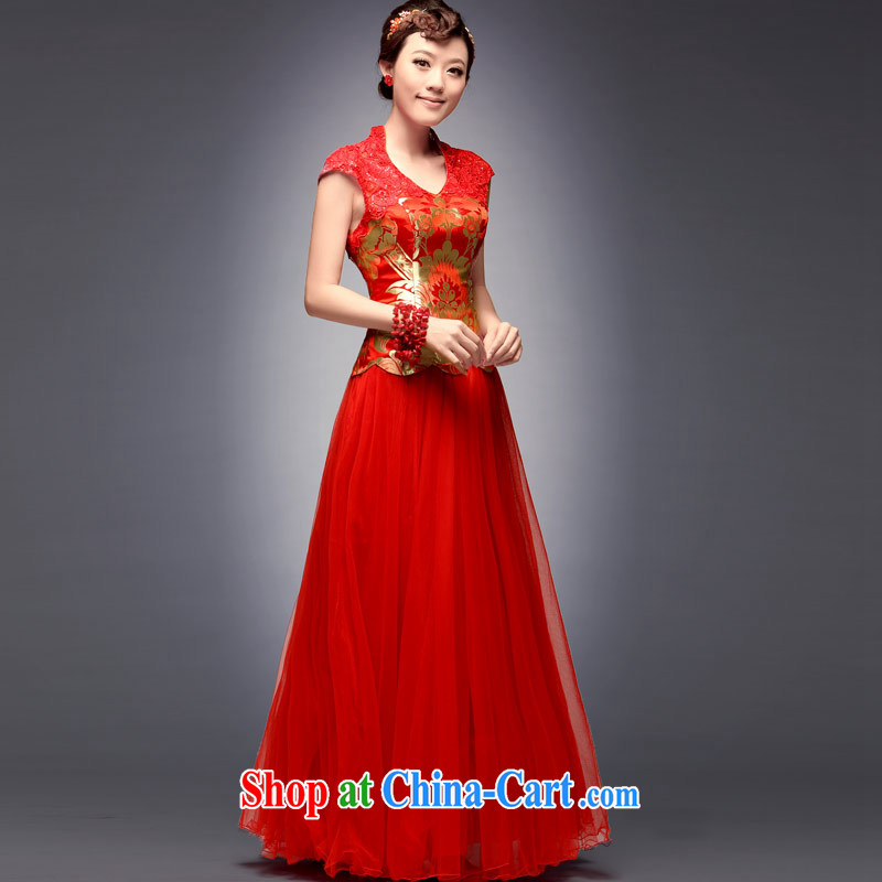 Sir David WILSON, 2015 new stylish Chinese Antique wedding dresses summer and autumn the toasting service red Chinese long marriage bridal gown dress red XXL payment after about a week, no point in time, and shopping on the Internet