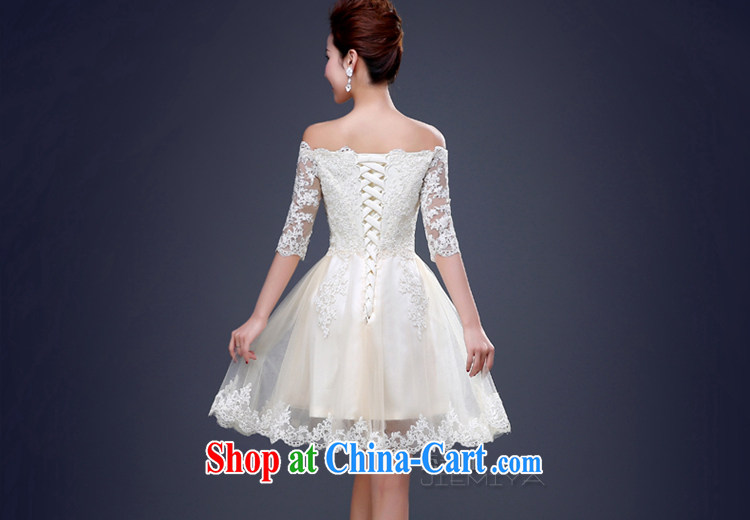 J. MIA dress short 2015 new summer field shoulder lace wedding dress bridesmaid clothing moderator banquet evening dress girl champagne color XXL pictures, price, brand platters! Elections are good character, the national distribution, so why buy now enjoy more preferential! Health