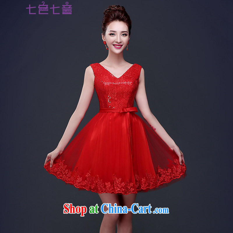 7 color 7 tone Korean dress new 2015 spring and summer bridal toast clothing wedding dress red shoulders, length bridesmaid L serving 044 red tailored _final_