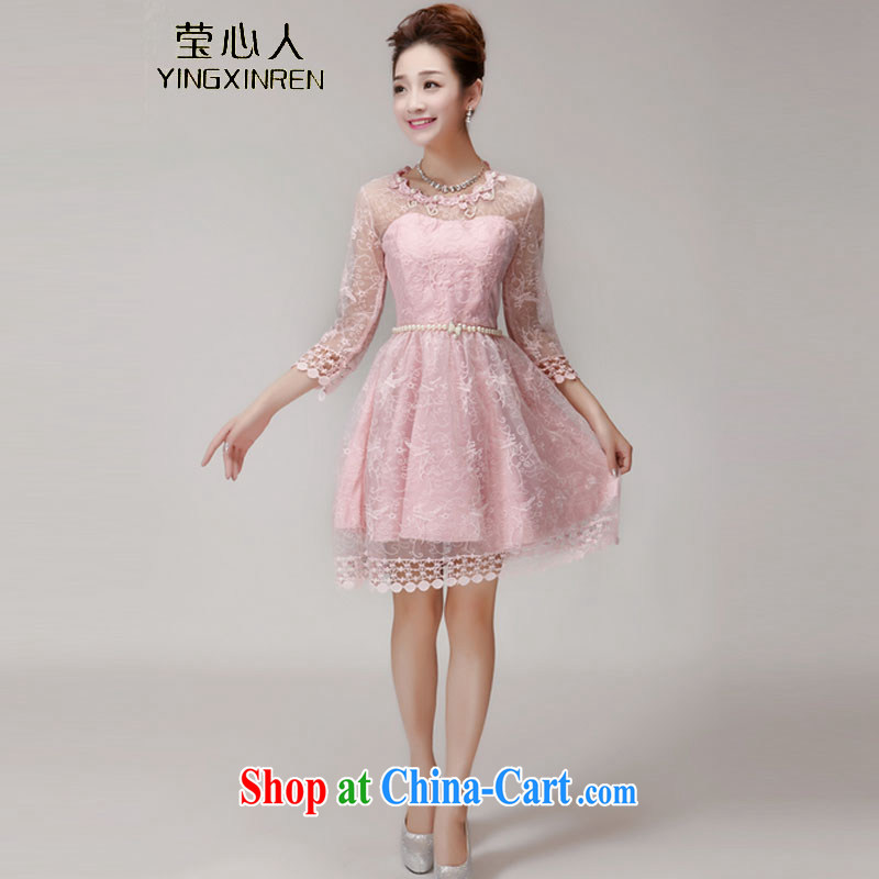 Anna heart, 2015 new summer staple pearl cultivation Princess skirt dress champagne color erase chest bridesmaid dress small _996 pink L