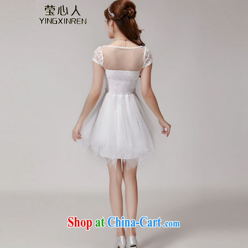 Anna heart, summer 2015 hook blossoms, manually set drill gems of Yuan Princess elasticated waist dress dress 1015 white L, fluorite heart (YINGXINREN), online shopping