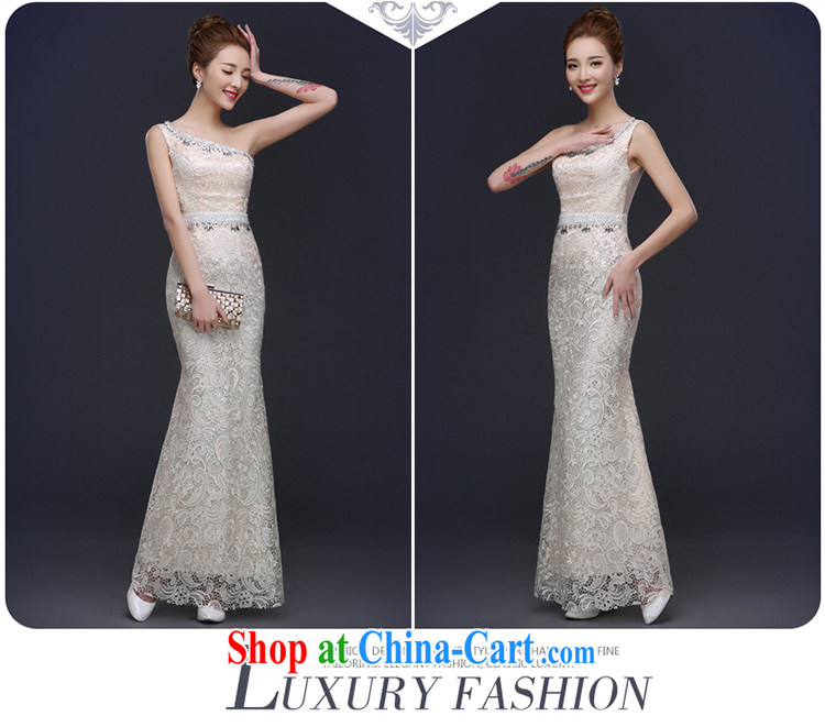 Wei Qi 2015 summer Korean single shoulder dress champagne color lace Evening Dress long cultivating crowsfoot dress simple beauty graphics thin dress girls white custom plus $30 pictures, price, brand platters! Elections are good character, the national distribution, so why buy now enjoy more preferential! Health