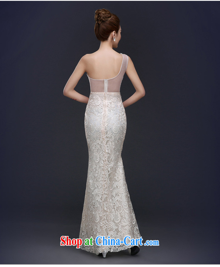 Wei Qi 2015 summer Korean single shoulder dress champagne color lace Evening Dress long cultivating crowsfoot dress simple beauty graphics thin dress girls white custom plus $30 pictures, price, brand platters! Elections are good character, the national distribution, so why buy now enjoy more preferential! Health