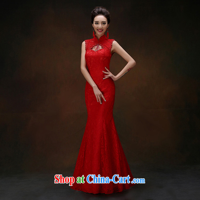 Snow Lotus bridal toast serving New 2015 spring and summer fashion Korean bridal red toast serving crowsfoot cultivating long lace straps dress red XXL