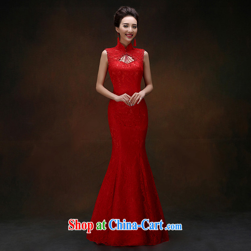 Snow Lotus bridal toast serving New 2015 spring and summer fashion Korean bridal red toast served at Merlion cultivating long lace-tie dress red XXL, snow Lotus (XUEBAOLIAN), online shopping
