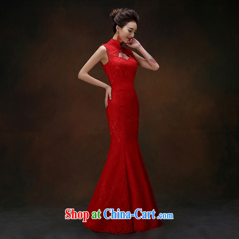 Snow Lotus bridal toast serving New 2015 spring and summer fashion Korean bridal red toast served at Merlion cultivating long lace-tie dress red XXL, snow Lotus (XUEBAOLIAN), online shopping