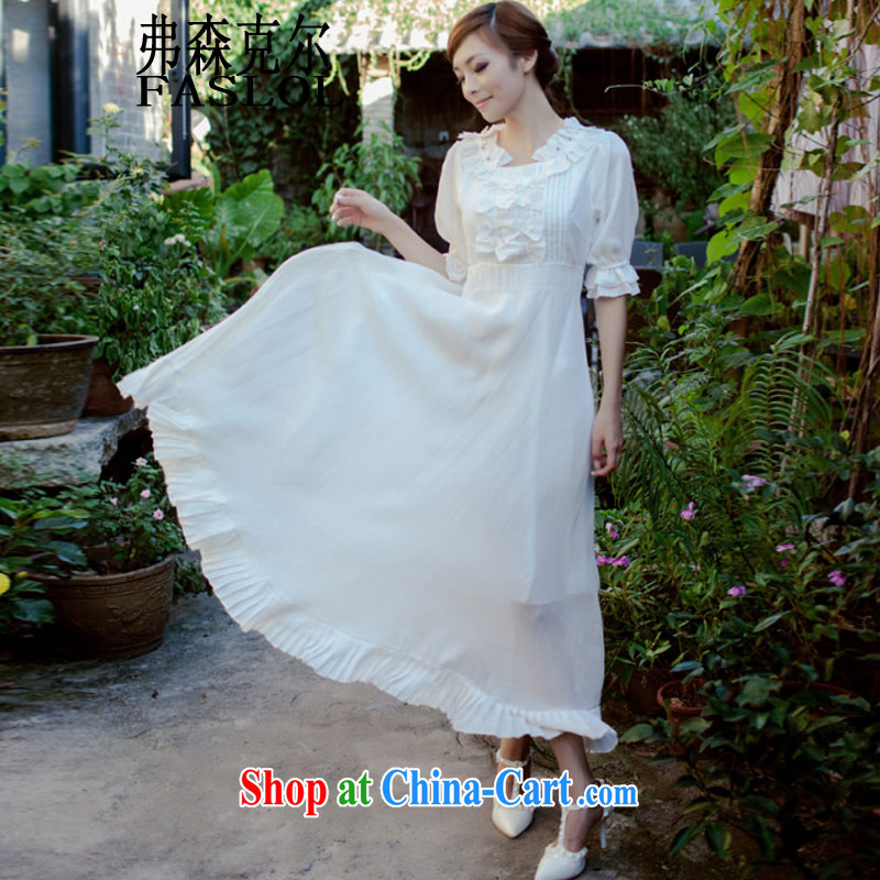 Frank, Michael the payment new retro simple cuff in butterfly collar dresses beauty flouncing skirt 6876 white XL