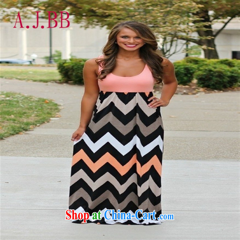 9 month dress * summer new trendy color stamp moire-yi skirt long skirt dress blue XL, A . J . BB, shopping on the Internet