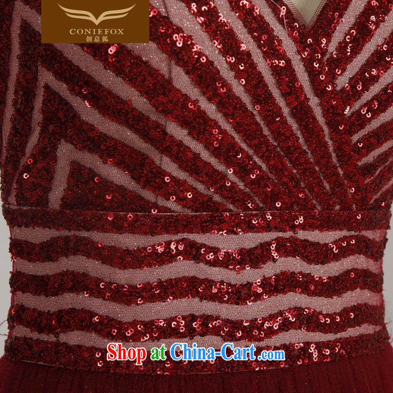 Creative Fox Evening Dress New Red bows dress V deep sense of fall dress long skirt wedding dress welcome dress the dress 30,580 red XXL, creative Fox (coniefox), online shopping