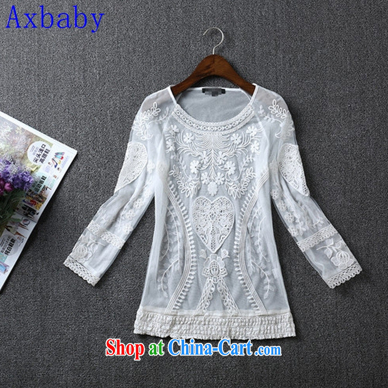 double-decker Axbaby Web yarn and embroidery cultivating long-sleeved T-shirt 2015 spring and summer new dress dress white L, love Yan Babe (Axbaby), shopping on the Internet