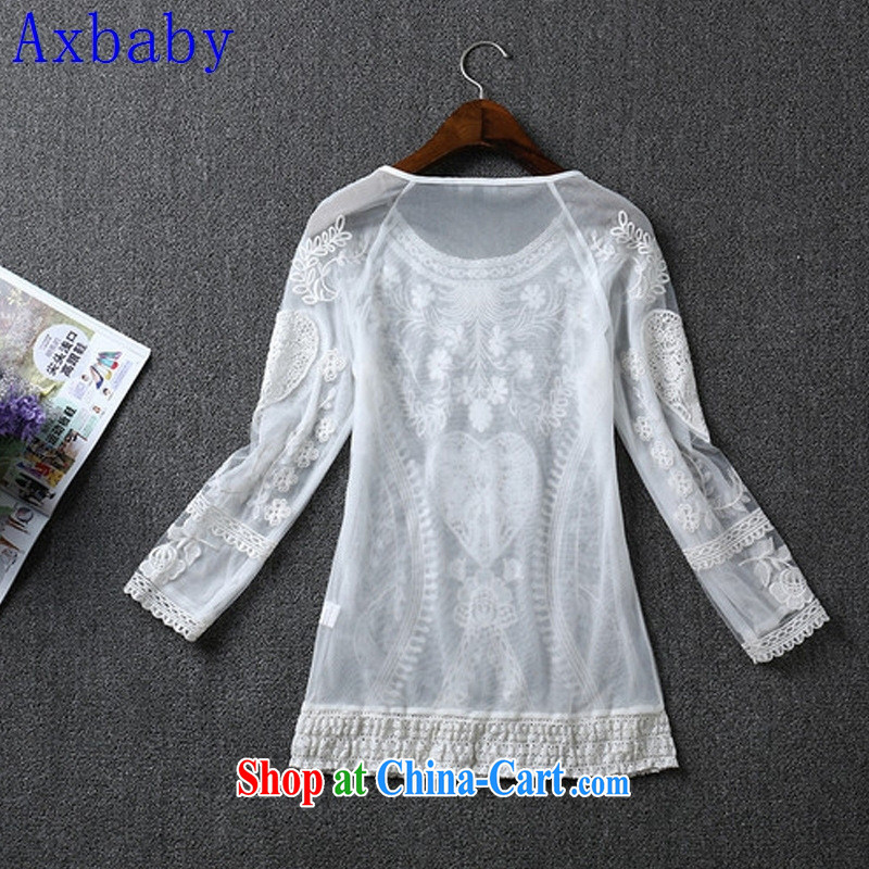 double-decker Axbaby Web yarn and embroidery cultivating long-sleeved T-shirt 2015 spring and summer new dress dress white L, love Yan Babe (Axbaby), shopping on the Internet