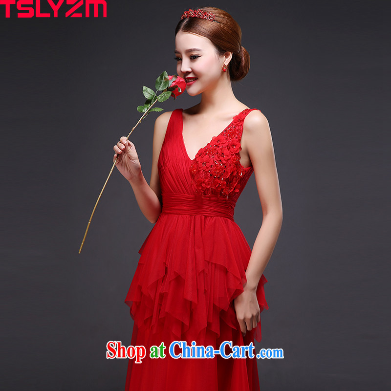 Tslyzm bridal high waist bows serving double-shoulder lace dress long 2015 new V brought back exposed wood drill video thin pregnant snow woven skirt red XXL, Tslyzm, shopping on the Internet