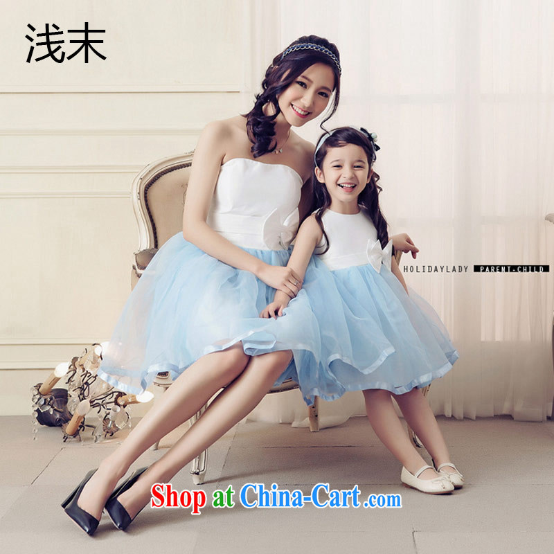 Light _at the end QIAN MO_ Korean Bow Tie bare chest shaggy dress sleeveless Princess dress the female parent-child with dress AK 106 - M 306 adults light blue XXL