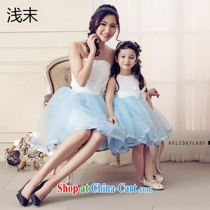 Light (at the end QIAN MO) Korean Bow Tie bare chest shaggy dress sleeveless Princess dress the female parent-child with dress AK 106 - M 306 adults light blue XXL, shallow end, shopping on the Internet