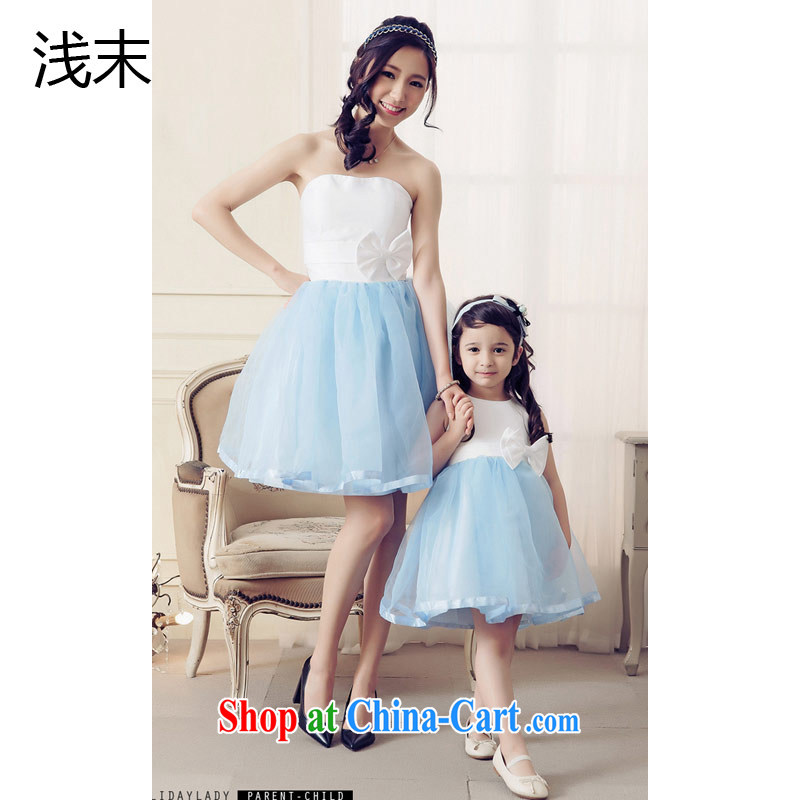 Light (at the end QIAN MO) Korean Bow Tie bare chest shaggy dress sleeveless Princess dress the female parent-child with dress AK 106 - M 306 adults light blue XXL, shallow end, shopping on the Internet