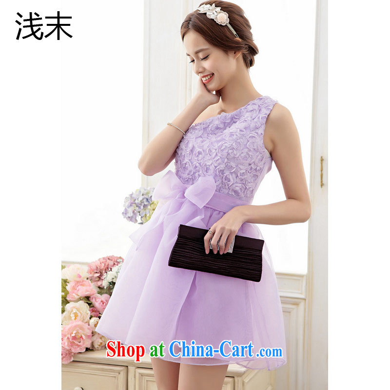 Light (at the end QIAN MO) sweet roses embroidered single shoulder Butterfly The root yarn shaggy dress Princess dress dress 6705 purple XXL, shallow end, shopping on the Internet