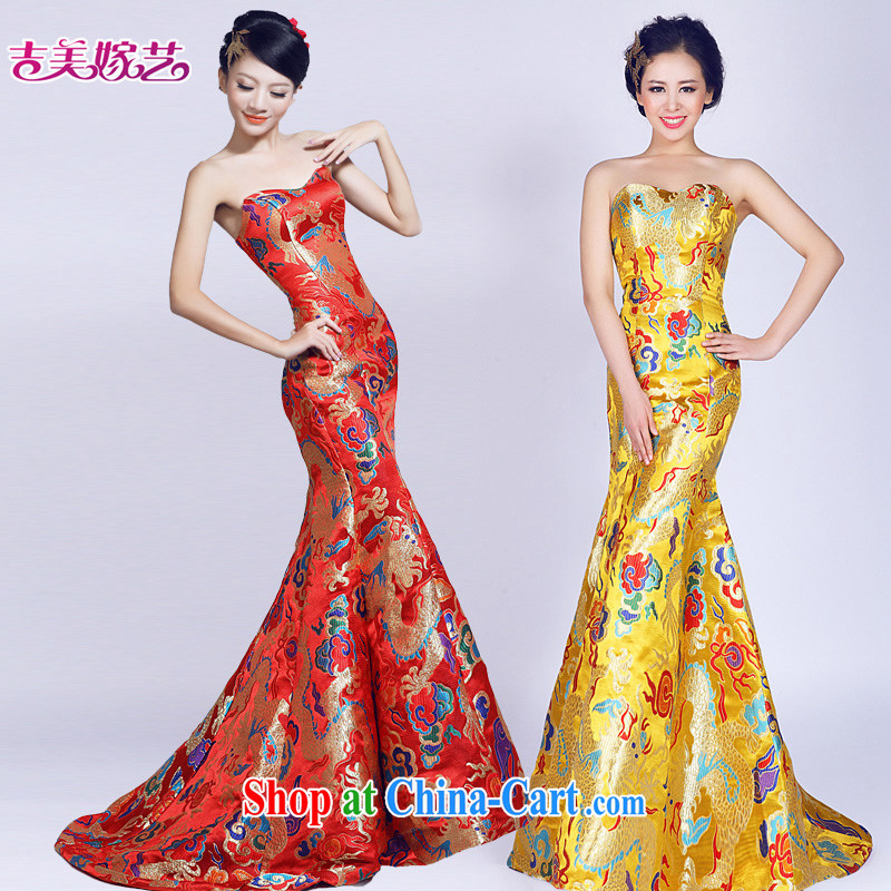 dragon robe dress wedding bridal Chinese Jimmy married arts 2015 new graphics thin tail 6029 Red Gold dresses gold M