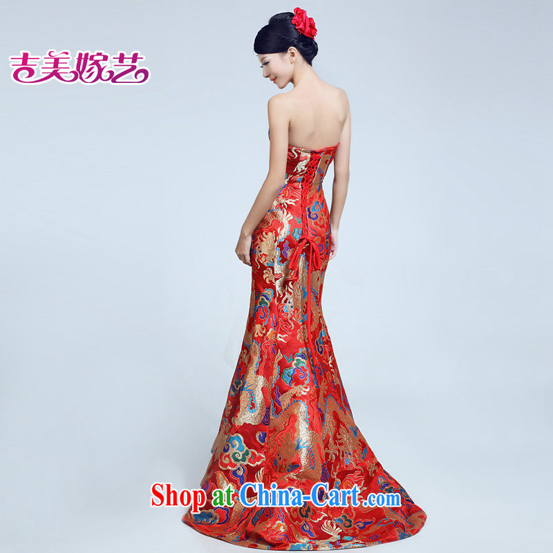 dragon robe dress wedding bridal Chinese Jimmy married arts 2015 new graphics thin tail 6029 Red Gold dresses gold M, Jimmy married arts, shopping on the Internet