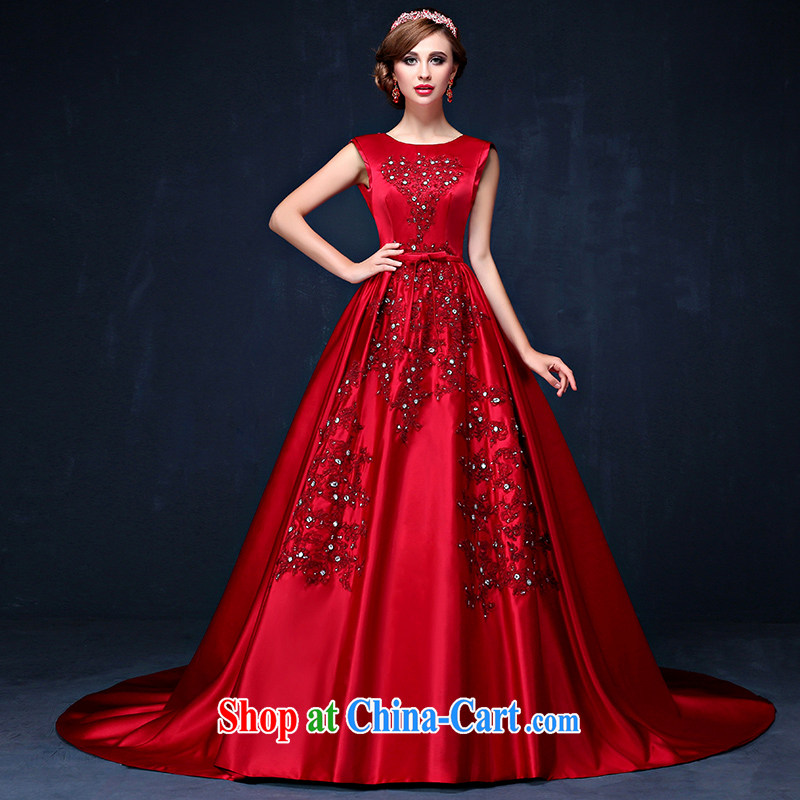 bridal dresses summer 2015 new dual-shoulder-length wine, red tail bows serving the code graphics thin banquet dress wine red XXL _waist 2.4_
