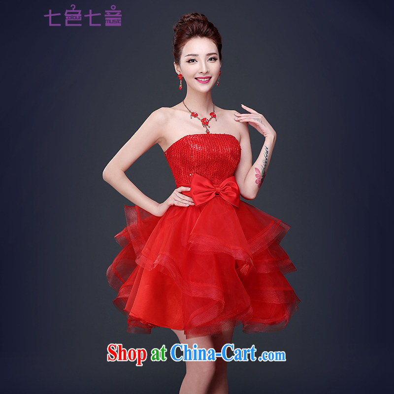 7 color 7 tone 2015 new summer fashion erase chest dresses wedding banquet dress female short bridal toast clothing dress L 045 red tailored _final_