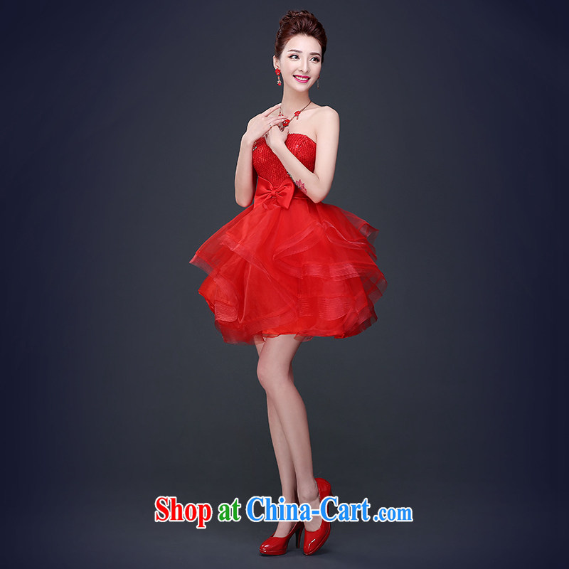 7-Color 7 tone 2015 new summer fashion erase chest dresses wedding banquet dress female short bridal toast clothing dress L 045 red tailored (final), 7 color 7 tone, shopping on the Internet