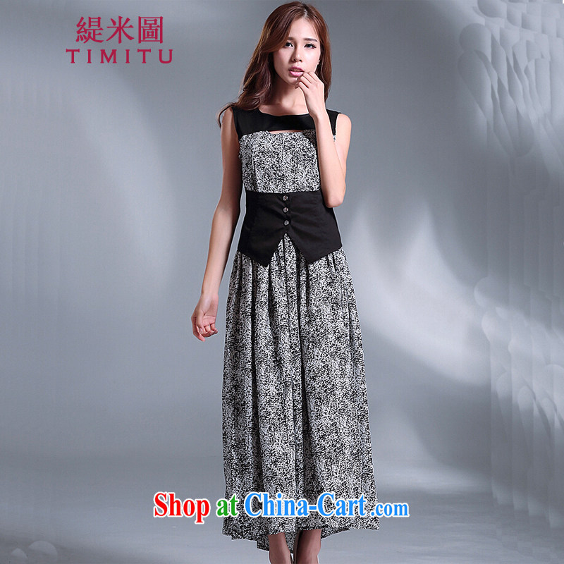 Economy The 2015 summer new female bohemian long skirt snow woven false Two-piece dresses dress girls black XL