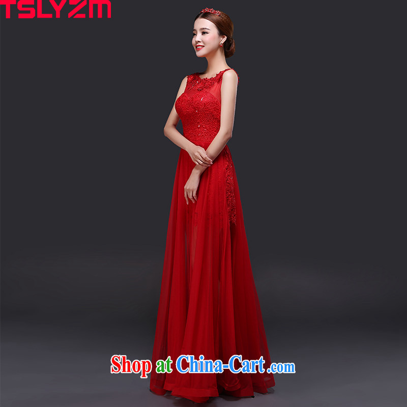 Tslyzm bride toast wedding dresses, long 2015 new toast summer uniform shoulders graphics thin lace Korean-style banquet dress Red Red XXL, Tslyzm, shopping on the Internet