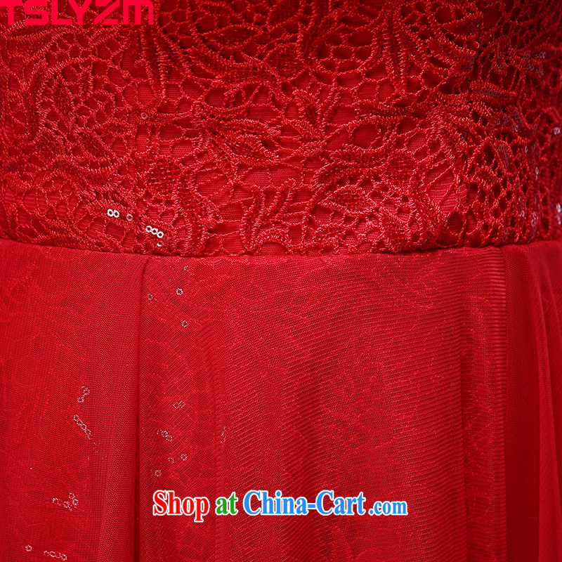 Tslyzm bride toast wedding dresses, long 2015 new toast summer uniform shoulders graphics thin lace Korean-style banquet dress Red Red XXL, Tslyzm, shopping on the Internet