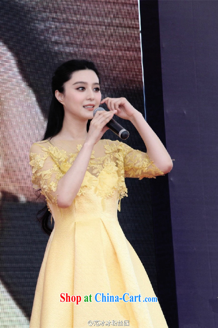 Abundant Ming 2015 summer stars, with three-dimensional flower Openwork lace large dress skirts, long yellow dress yellow XL pictures, price, brand platters! Elections are good character, the national distribution, so why buy now enjoy more preferential! Health