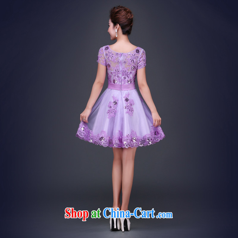 Jie MIA dress short 2015 new summer purple short-sleeved lace banquet the betrothal small dress hostess service performance female light purple XXL, Jake Mia, and shopping on the Internet