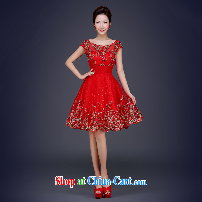 Cheng Kejie MIA toast serving short 2015 new summer wedding dresses Red field shoulder lace marriages long evening dress red short XXL