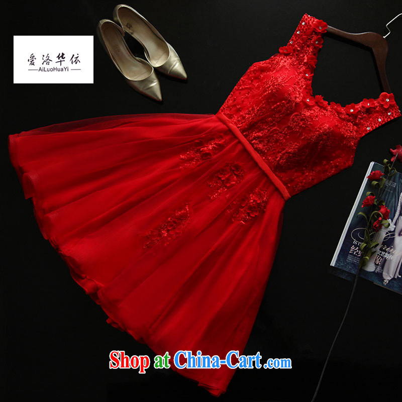 Bride's toast service 2015 summer toast wedding dress short bridesmaid dress red dress dresses shoulders nails Pearl take the short evening dress uniform toasting red short, made 7 Day Shipping does not return does not switch