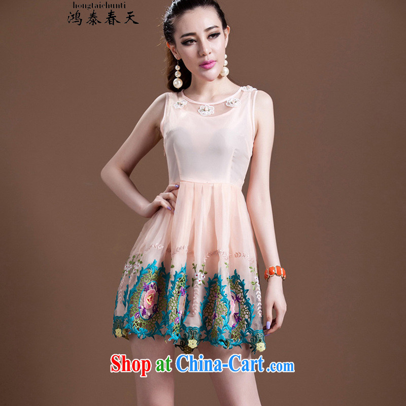 Hung Tai spring Delta new women princess in Europe and shaggy skirts embroidered embroidery European root dress generation 2.636029 billion pink M, Hung Tai spring (hongtaichuntian), and, on-line shopping