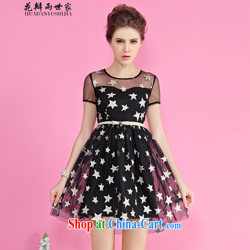 Petals rain Family Summer should be new stars in Europe and sense of the root yarn embroidery short sleeve short skirts generation 263653085 black XS