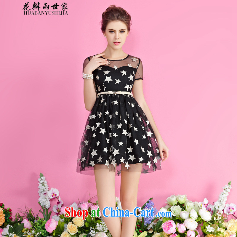 Petals rain saga should be new summer, stars in Europe and America, and Europe root yarn embroidery short-sleeved short skirts generation 263653085 black XS petals, rain, family, and shopping on the Internet