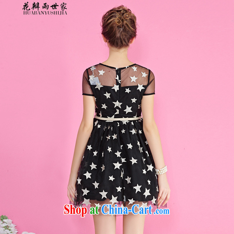 Petals rain saga should be new summer, stars in Europe and America, and Europe root yarn embroidery short-sleeved short skirts generation 263653085 black XS petals, rain, family, and shopping on the Internet